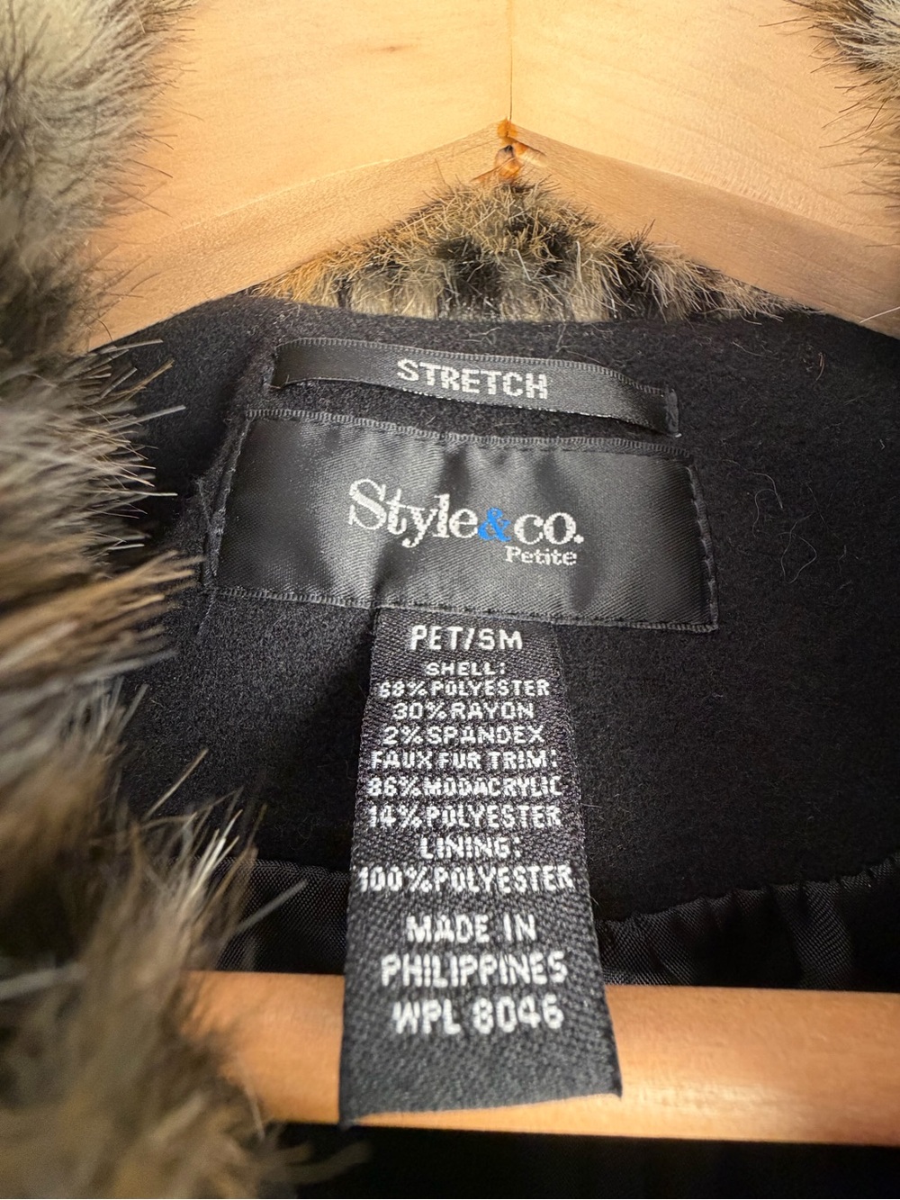 Style &Co Petite Small Pea Coat with Leopard-Print Faux Fur Trim Y2K Mobwife - Picture 7 of 9